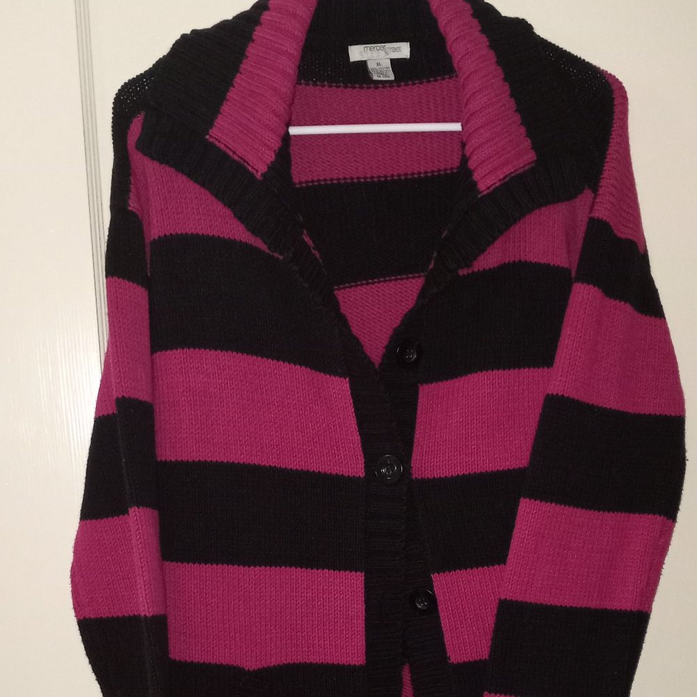 Beautiful Purple/Black Striped Cardigan by Mercer Street Studio size XL